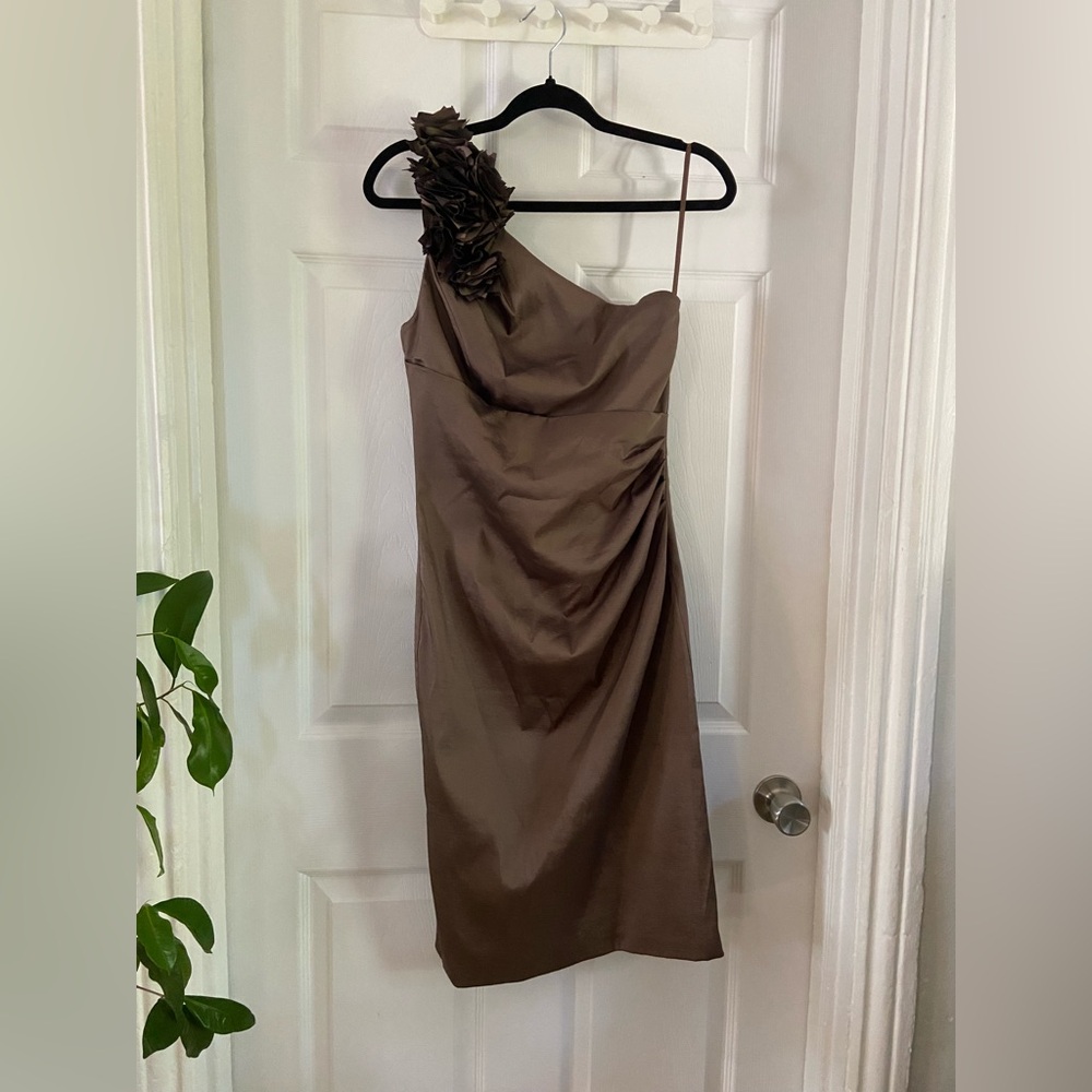 Le Chateau Chocolate One-Shoulder Dress